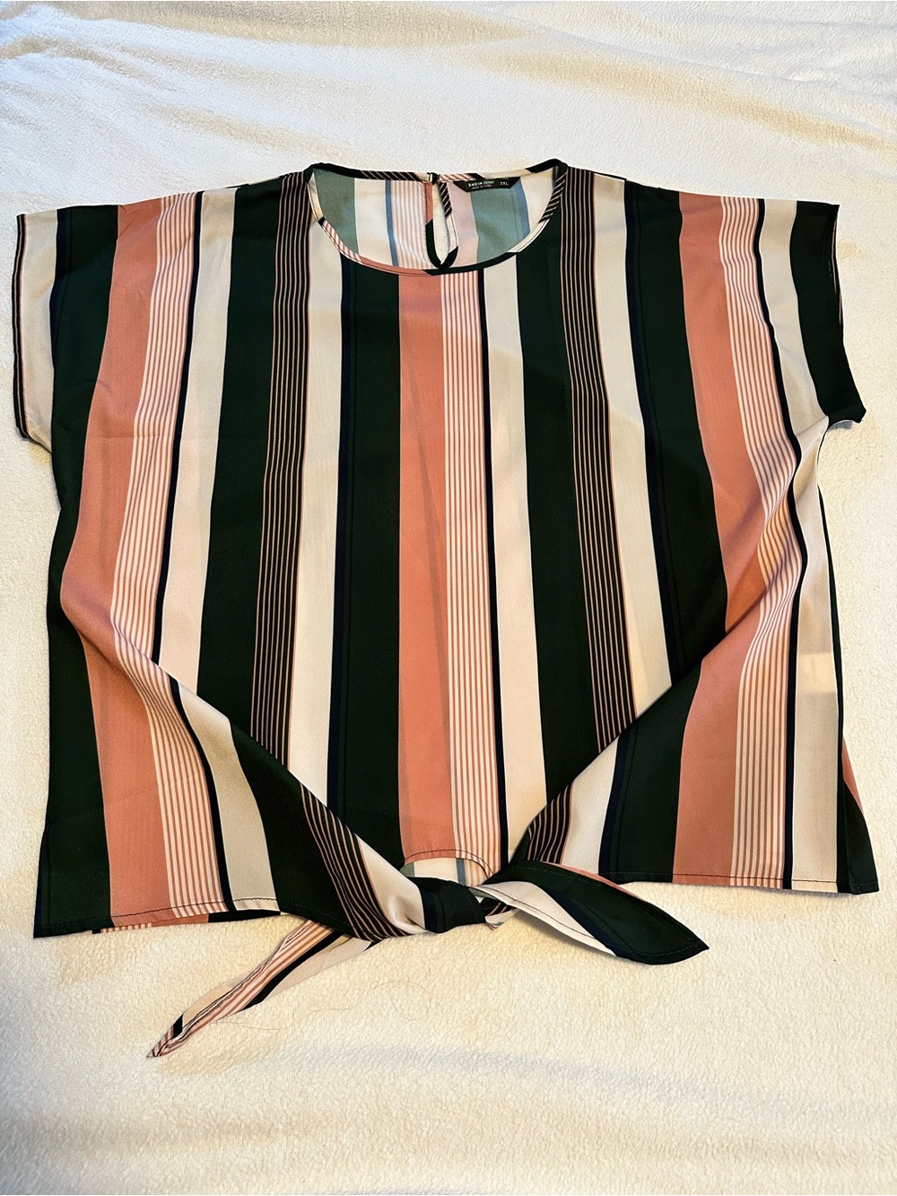 SHEIN Pink, Black & Cream Striped Tie-Front Blouse